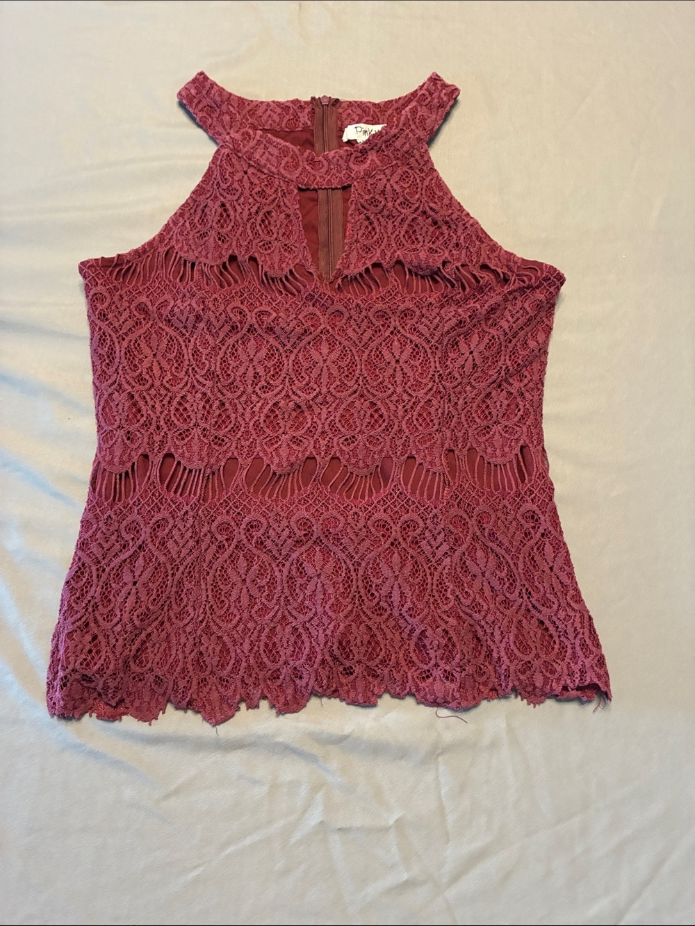 Pinky Crochet Lace Halter Camisole - Burgundy